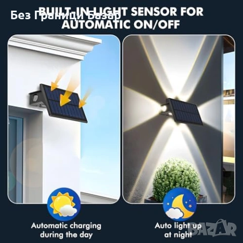 Нови LED соларни стенни лампи 4 броя 3 режима външно осветление IP67 градина двор, снимка 5 - Соларни лампи - 54489044