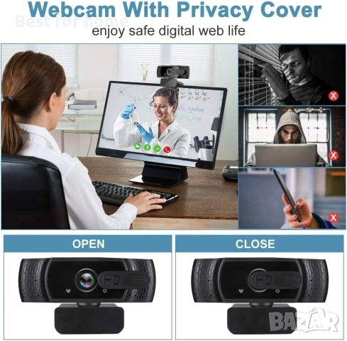 EYONME W6 Full HD 1080P USB уеб камера с микрофон за компютър или лаптоп - 2MP сензор - кодек H.264, снимка 6 - IP камери - 55076879