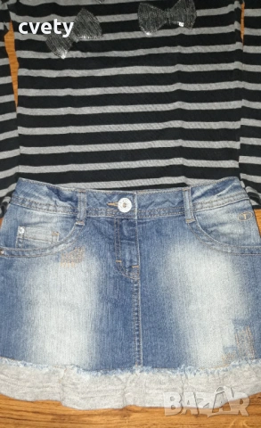 Дънкова пола Tom Tailor и подходяща блуза за ръст 140 , снимка 4 - Детски Блузи и туники - 54165163