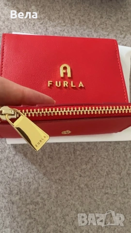 Червено портмоне Furla естествена кожа, снимка 3 - Портфейли, портмонета - 54777148