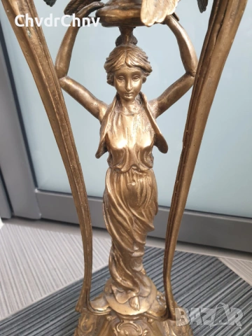 Франция 19ти век/58см-5кг/голям стар настолен бароков бронзов свещник, снимка 7 - Декорация за дома - 54166122