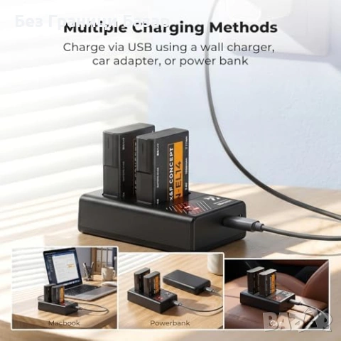 Ново двойно Зарядно за 2 батерии Nikon EN-EL14 USB-C Micro USB D5100 D5200 D5600, снимка 4 - Батерии, зарядни - 55140701
