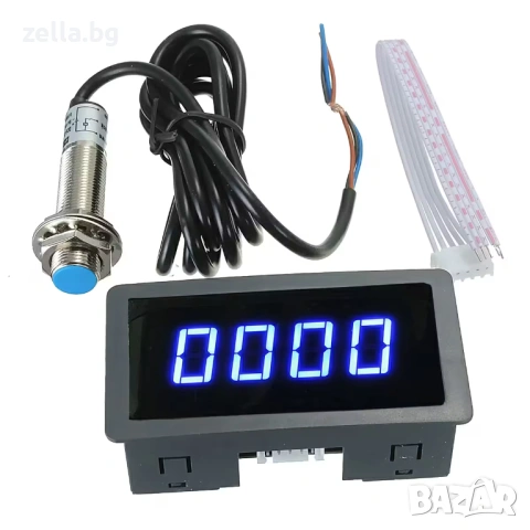 Дигитален LED тахометър с NPN Хол сензор за трактор, комбайн, струг – 12V/24V, 5-9999 RPM 10307