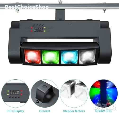 BETOPPER Сценична светлина, DJ светлина с движеща се глава за партита, 8x3W RGBW LED паяк, снимка 9 - Прожектори - 55619740