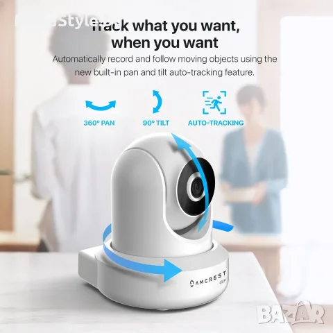 Amcrest 4MP ProHD вътрешна WiFi, охранителна IP камера с панорамиране, снимка 2 - IP камери - 55303404
