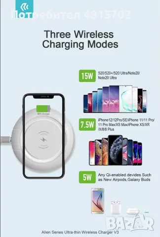 Devia 15W Wireless ултра тънко безжично зарядно, снимка 2 - Безжични зарядни - 55501539