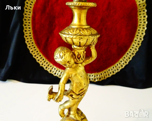 Бронзов свещник Ангел,гълъб,25 см.,670 гр. , снимка 4 - Антикварни и старинни предмети - 55104191