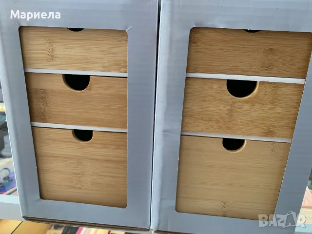 Бамбуков органайзер с 3 чекмеджета / За тоалетка или бюро, снимка 4 - Други стоки за дома - 55625083