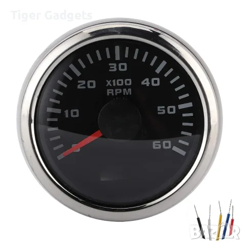 Електронен оборотомер 52 мм 6000 RPM с LCD дисплей, IP67 за автомобил, лодка и мотоциклет