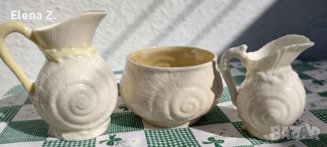 Антикварни и винтидж латиери и захарница Belleek - с морски охлюви, снимка 2 - Други - 54966286