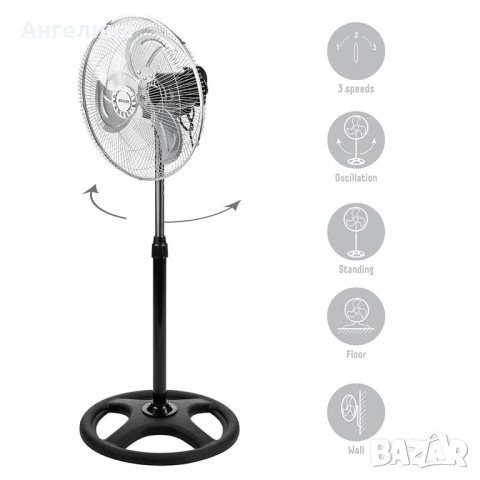 Вентилатор на стойка 16''Muhler FM-6136D 3in1, 50W, индустриален, на стойка, стена, под, снимка 2 - Вентилатори - 55129533