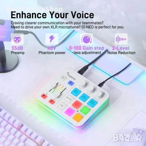 Maono аудио миксер интерфейс професионален, Bluetooth 48V, RGB за стрийминг, подкасти, гейминг