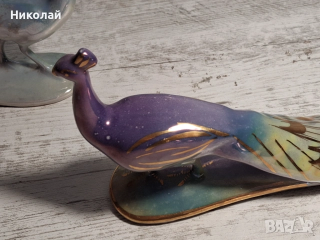 Двойка Стар Български Порцелан Порцеланова Фигура Паун, снимка 3 - Антикварни и старинни предмети - 54617379