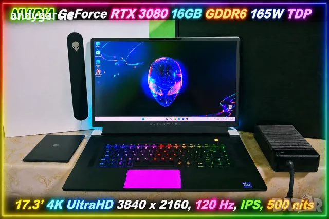 Dell Alienware x17 R1/Core i9-11980HK/NVIDIA RTX 3080 16GB 165W/17.3 4K UHD 120Hz/16GB RAM/512GB SSD