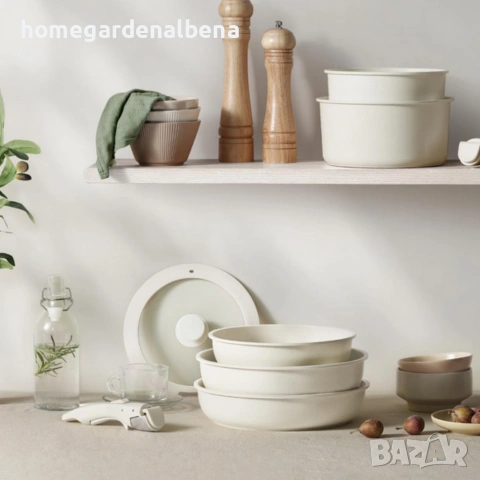 Комплект съдове 5 части с мраморно покритие и подвижна дръжка — индукция Goldmann GM-1005