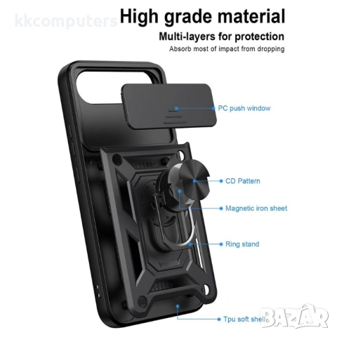 Калъф за Realme 16 5G с Капаче за Камера и Стойка - PC+TPU, Военна защита, 7 цвята, снимка 12 - Калъфи, кейсове - 54386714