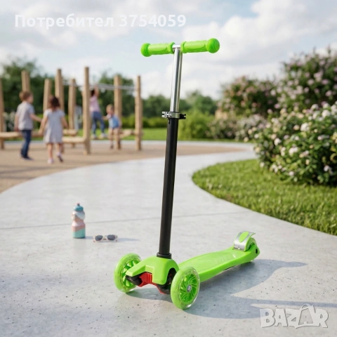 Детска сгъваема тротинетка 21st Scooter със светещи силиконови колела, Зелена