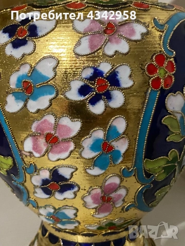Винтидж ваза Cloisonné (Клоазоне) – ръчна изработка, 1960-те години., снимка 4 - Антикварни и старинни предмети - 55003299