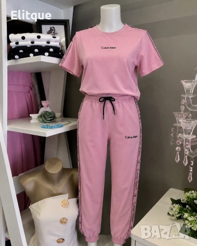 Дамски спортно-елегантен комплект Calvin Klein в розово и бежово – тениска и панталон 🌸