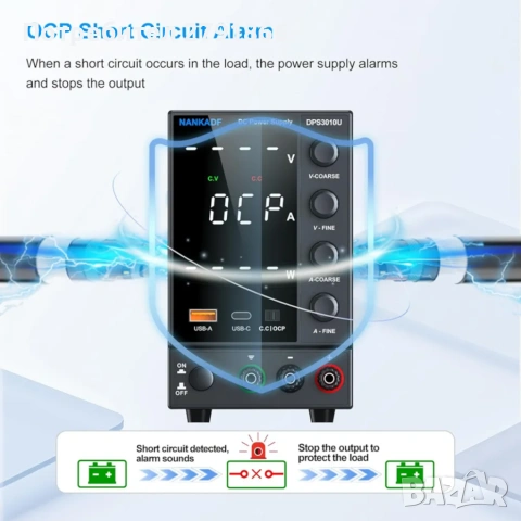 Лабораторно захранване в диапазона 0-30V/0-10A с USB-A/Type-C порт,4-LED дисплей, снимка 5 - Друга електроника - 54755743