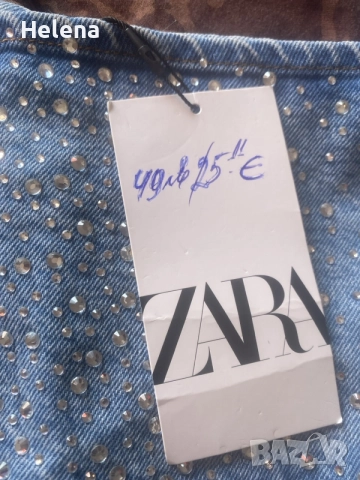 Нов дънков топ със стрази (камъни) Zara – размер M, снимка 6 - Рокли - 55185725