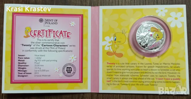 Сребърна монета - 1 Dollar - Elizabeth II - Tweety - ½ Oz, снимка 4 - Нумизматика и бонистика - 55421629