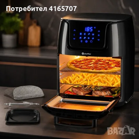 Фритюрник с горещ въздух XXL 4в1, 12L, 1800W – Фурна, грил и дехидратор, снимка 6 - Фритюрници - 55657251