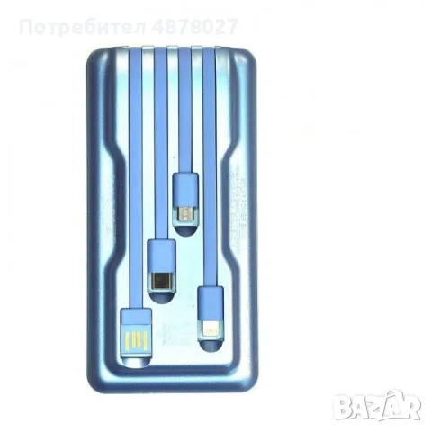 Външна батерия със соларен панел Power bank UKC 8412 10 000 Mah кабел за зареждане 4в1 Син, снимка 8 - Външни батерии - 55512820