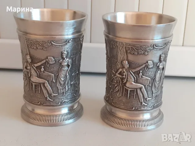 Джобна манерка и чаши за ракия от калай  Antik*Vintage #51, снимка 8 - Антикварни и старинни предмети - 48707988