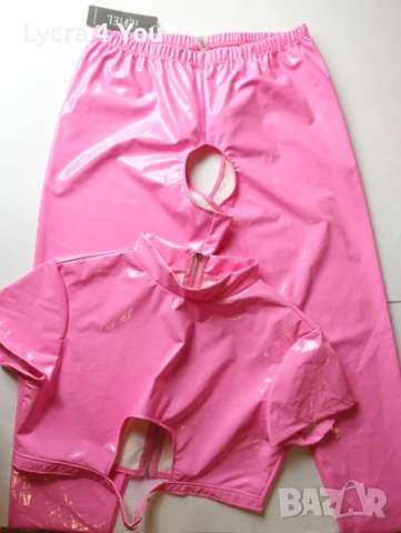 iEFiEL M комплект от две части лачен клин с отвор и къса блузка в розов цвят