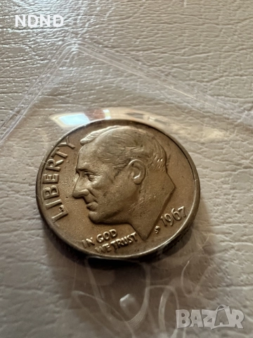 Американска монета САЩ – 1 Дайм (One Dime / 10 Цента), 1967 г. (Рузвелт)