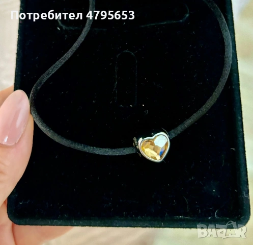 Висулка Swarovski, жълто сърце, с две лица, снимка 2 - Колиета, медальони, синджири - 54235676