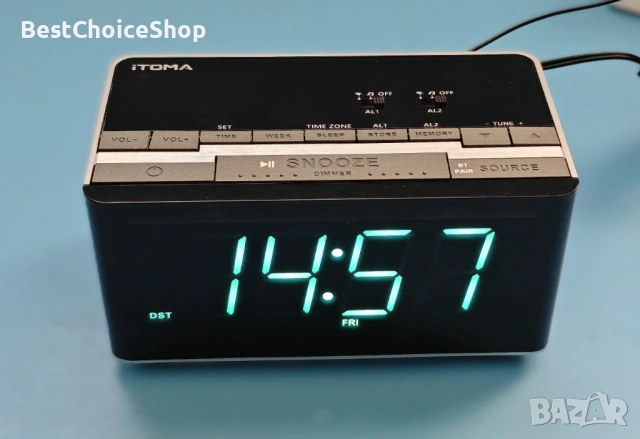 iTOMA Bluetooth Будилник Стерео Колонка FM Радио Двоен Будилник USB Зарядно, снимка 3 - Друга електроника - 54358639