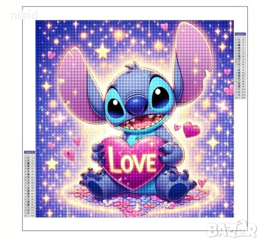 Стич stitch LOVE детски 5D гоблен диамантен картина мозайка за направа по схема с камъчета, снимка 2 - Гоблени - 54344400