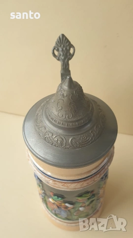 Винтидж немска халба за бира с калаен капак (Beer Stein), снимка 5 - Други ценни предмети - 54661245