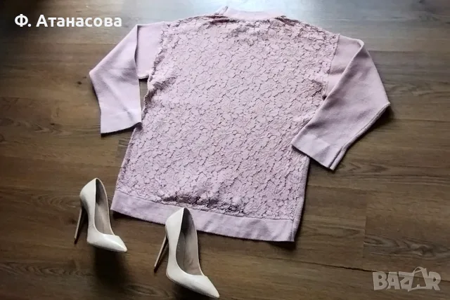 Красив пуловер с дантела цвят пудра на ZARA Зара, р-р S-М, перфектен, снимка 4 - Блузи с дълъг ръкав и пуловери - 55302582