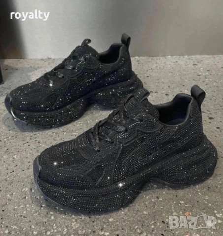 Balenciaga Нови Черни Дамски Маратонки с Камъни и Кутия 