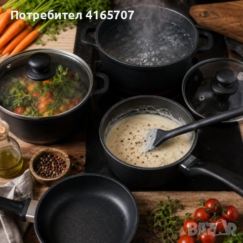 Комплект алуминиеви съдове за готвене 7 части с незалепващо покритие -  За индукционни, газови и еле, снимка 3 - Съдове за готвене - 54896989
