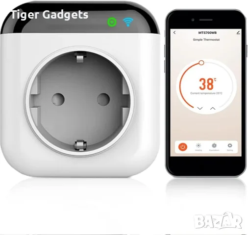 Интелигентен WiFi контакт с термостат и температурен датчик 15A, Smart Life, Alexa, Google