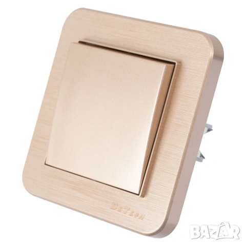 Единичен електрически ключ DeTech DE-9223-01 с рамка, 10A, 250V, IP20, за вграждане, златист