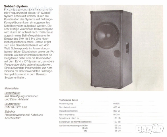 Американски Профи 18 инча говорители Electro Voice EVM 18B Proline - 500/1000W/1600W - 8 OHM - 2бр., снимка 13 - Тонколони - 54875054