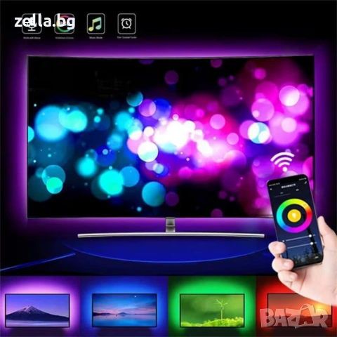 RGB LED лента 10м с USB, Bluetooth и музикален сензор – за телевизор и интериорно осветление 10129, снимка 4 - Друга електроника - 54658704