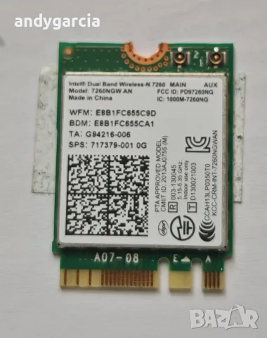 Intel AC 7260, Dual Band, 300 / 867Mbps, Bluetooth 4.0, mini PCI-E  Безжична мрежова карта, снимка 2 - Друга електроника - 49814469