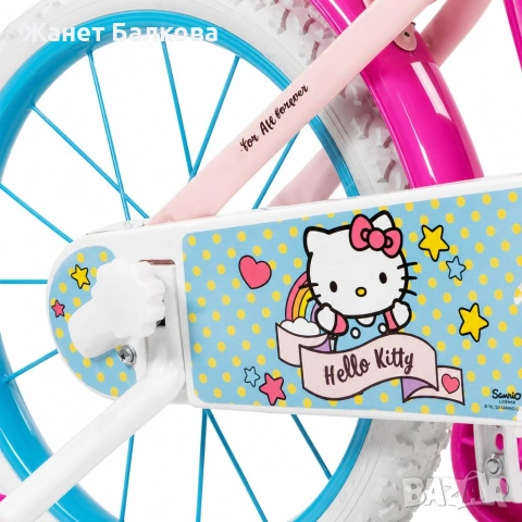 Детски велосипед Hello Kitty 16" с помощни колела, кошница и допълнително задно столче, снимка 4 - Детски велосипеди, триколки и коли - 54790309