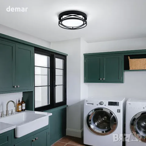 LED таванна лампа за помещение с вграден източник, метална конструкция и акрилен дифузер, 32 см, снимка 9 - Лампи за таван - 55538304