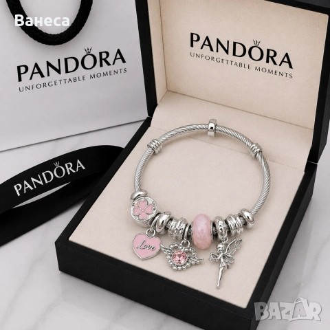 🌸 Сребриста гривна тип Pandora , снимка 4 - Гривни - 55226781