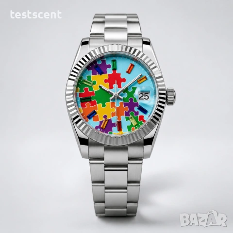 Автоматичен часовник 39mm Automatic Watch Jigsaw Puzzle Dial Sky Blue пъзел небесено син