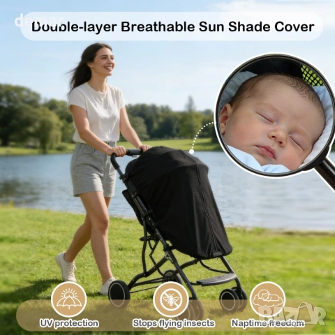 Сенник за количка и бебешка количка, блокира UV лъчите UPF50+, снимка 2 - Детски колички - 54224636