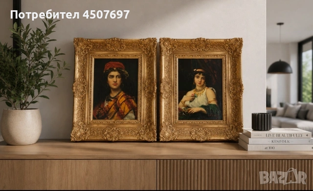 картини Ориенталски красавици,- автентични маслени картини Върху дърво от 20 ти - век.