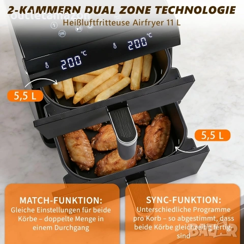 Фритюрник с горещ въздух Citybee 11L XXL, 2 камери, двузонов , снимка 4 - Фритюрници - 54477257